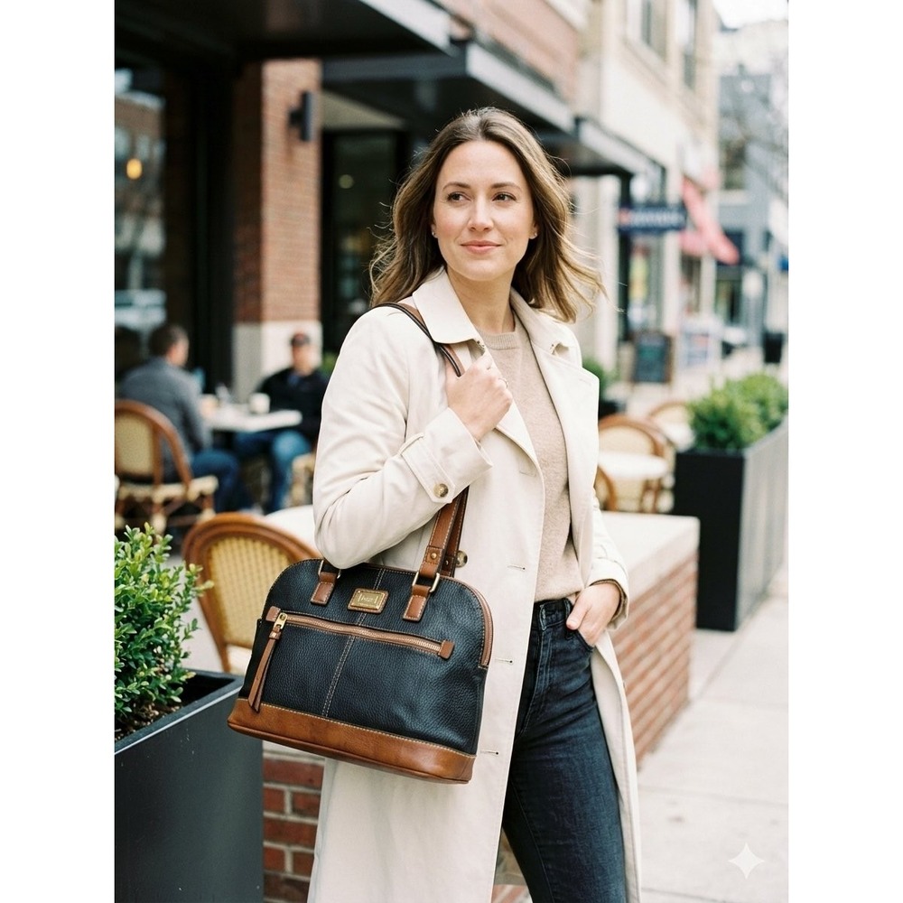 b.o.c. Born Concept Pebbled Black Brown Faux Leather Dome Shoulder Bag Satchel